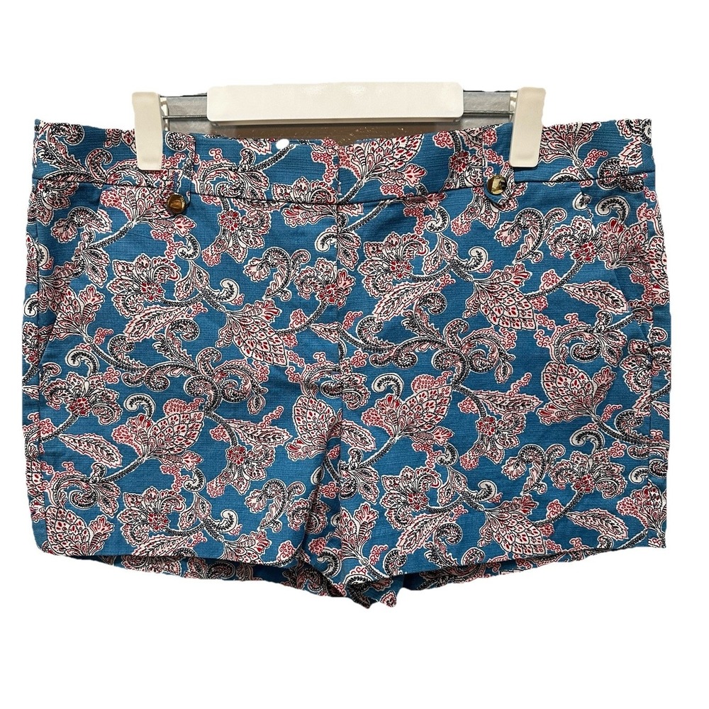 LOFT Paisley Chino Shorts Womens Size 14  True Blue Zip Boho Cottagecore Summer